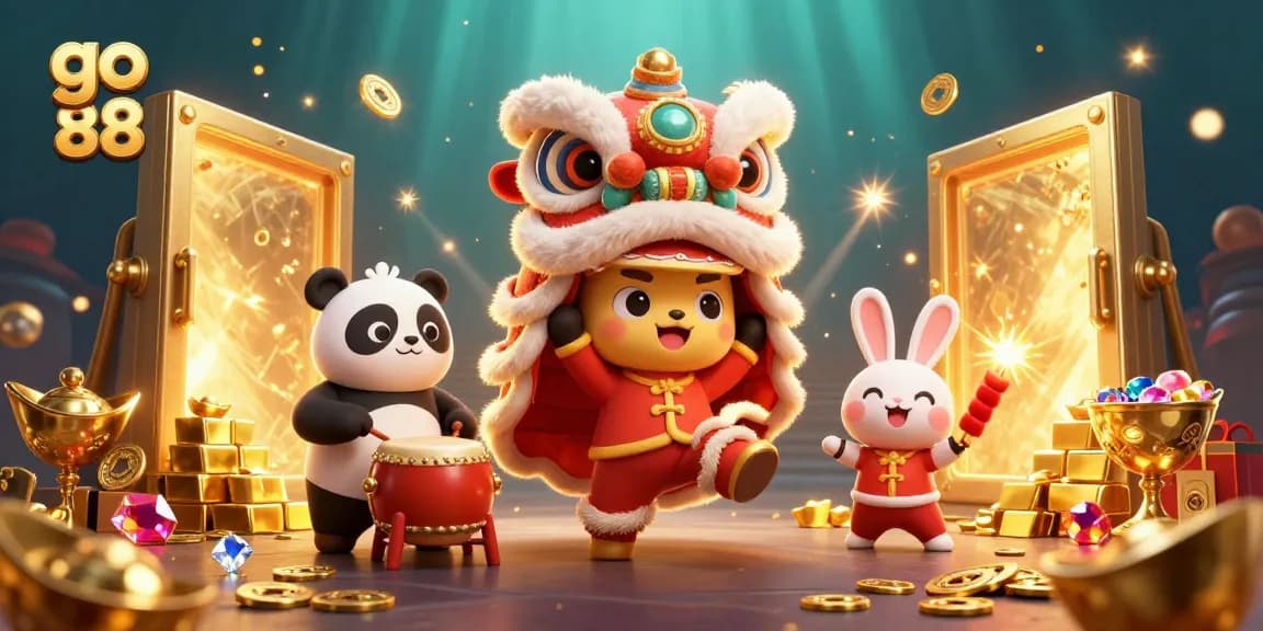 Experience dynamic action with go 88 in this vibrant casino-themed illustration featuring lively characters.
