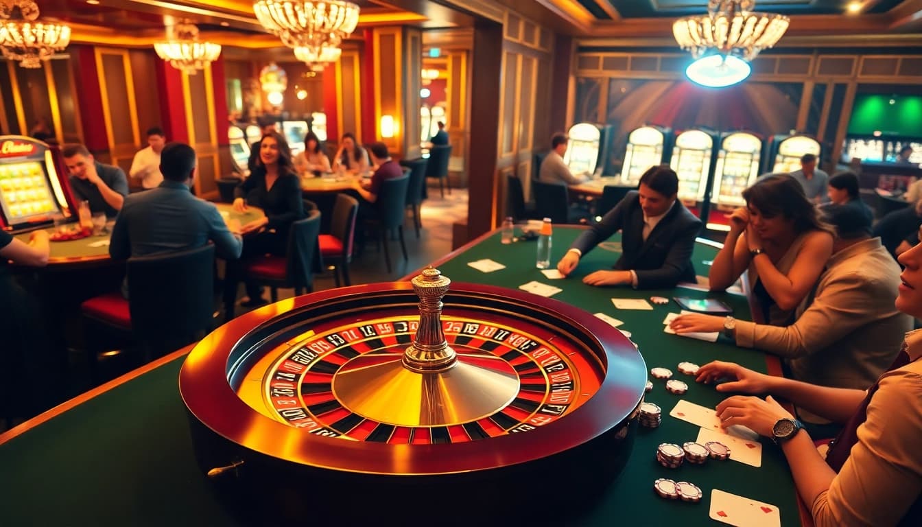 Experience the excitement of gambling at https://thabett.io/ with engaging players at a luxurious casino scene.