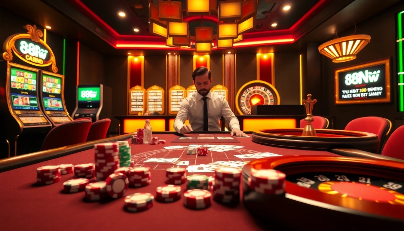Experience thrilling gameplay at 888NEW casino with vibrant tables, cards, and professional dealers.