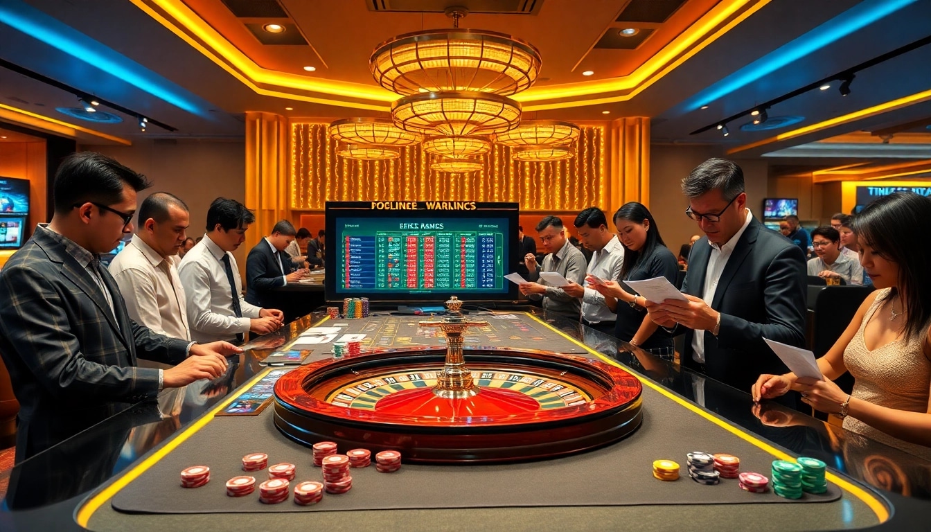 Tỷ lệ kèo bóng đá displayed on an elegant betting table in a vibrant casino scene.