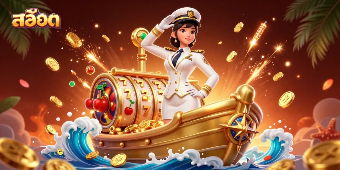 Experience thrilling สล็อต action with vibrant 3D illustration showcasing slot machine elements and glowing symbols.