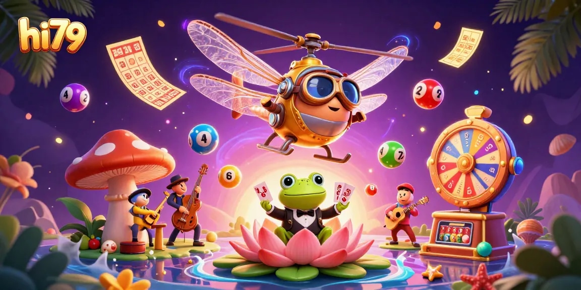 Experience the excitement of hi79 with a vibrant casino scene featuring dynamic lottery elements.