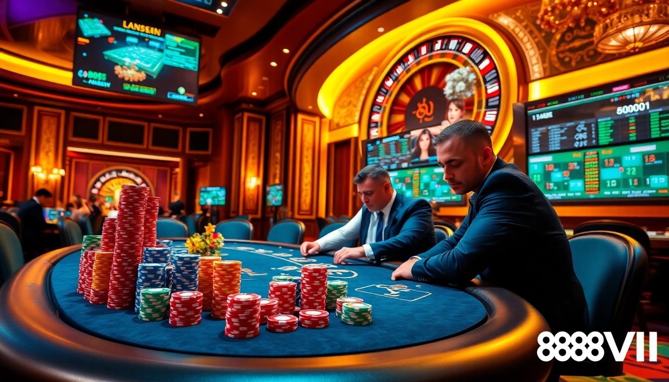 Experience the thrill of winning at 888VI's luxurious poker table with vibrant colors and engaging scenes.