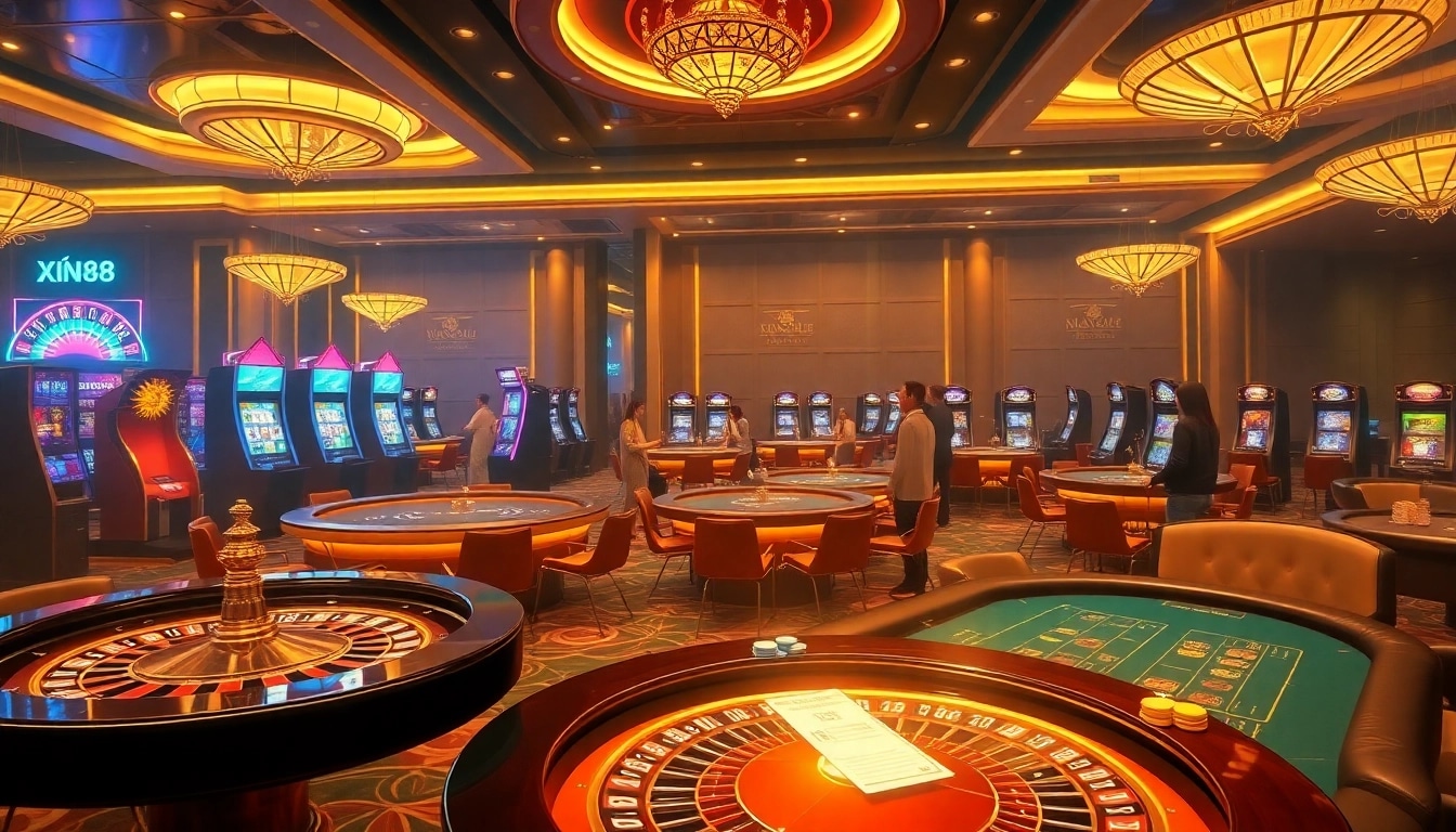 Experience the thrill of gambling at Trang Chủ XIN88 with vibrant casino visuals and engaging games.