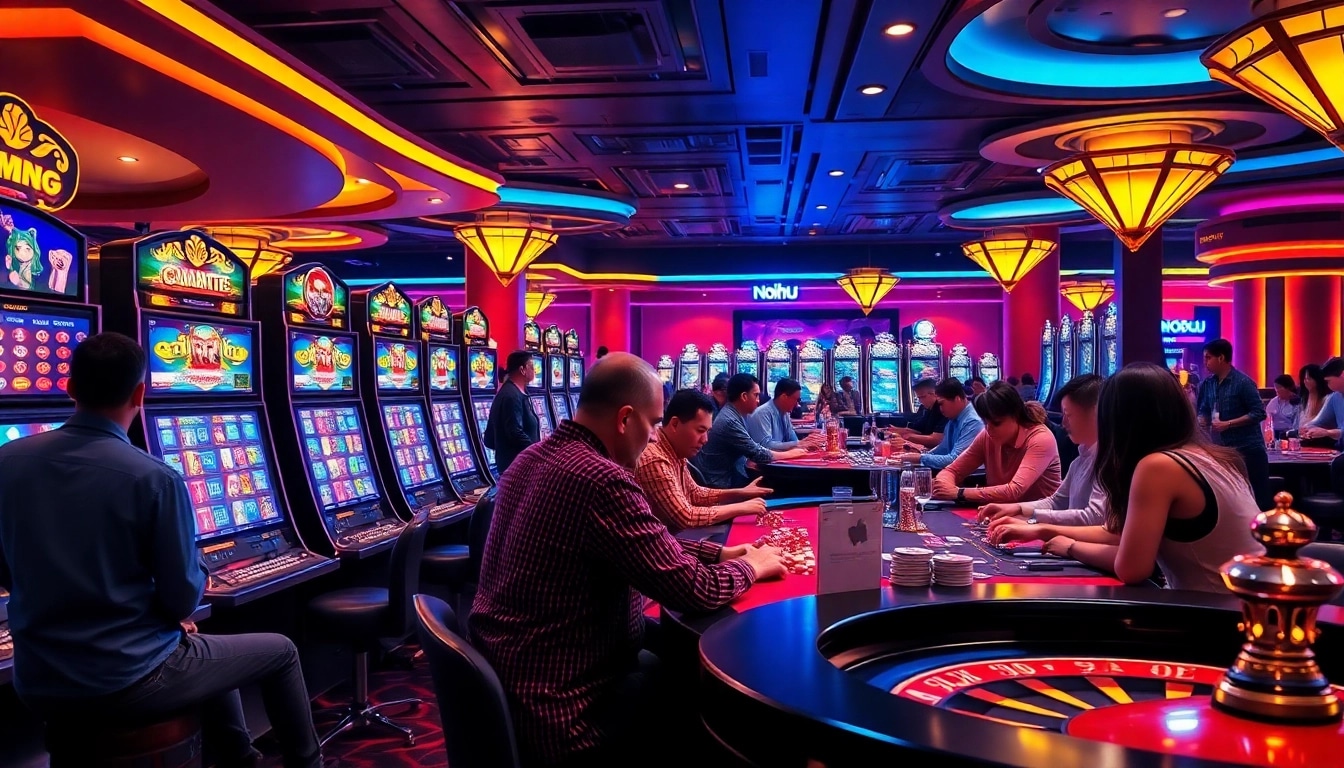 Nohu casino slot machines pulling in eager players, showcasing vibrant gameplay and excitement.