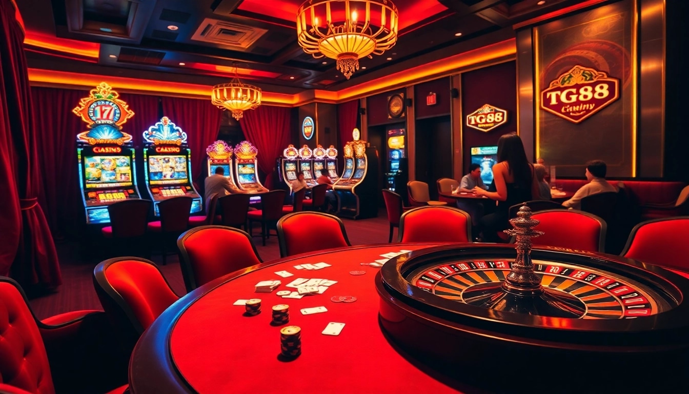 Experience high-stakes excitement at the TG88 poker table with vibrant chips and immersive gaming atmosphere.