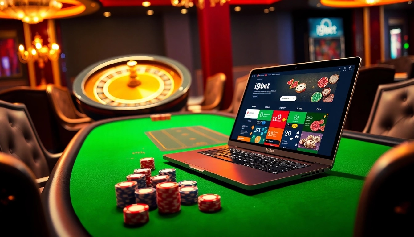 Enthusiastic gamblers engage in a thrilling game at an i9bet casino table, enhancing their experience with vibrant atmosphere.
