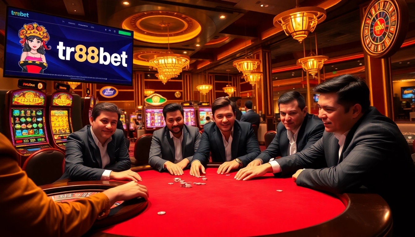 Join the excitement of tr88 bet at a luxury casino with poker and vibrant games.