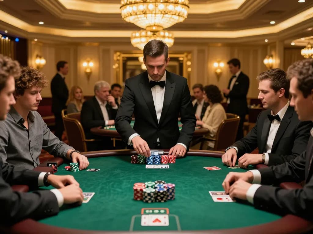 Players engaging in high-stakes poker at an upscale casino, showcasing the excitement of 8day gaming.