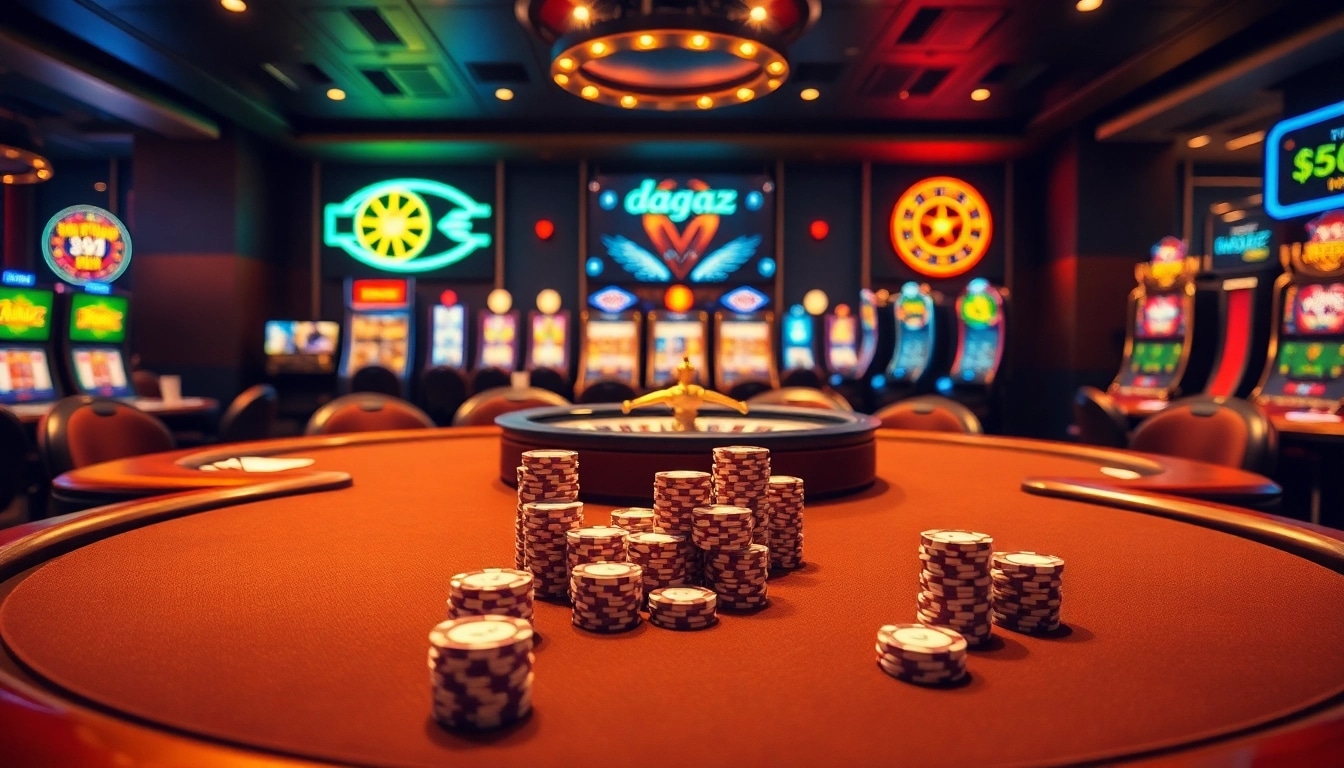 Playing poker at https://dagaz.com.co/ with vibrant casino elements and exciting atmosphere.