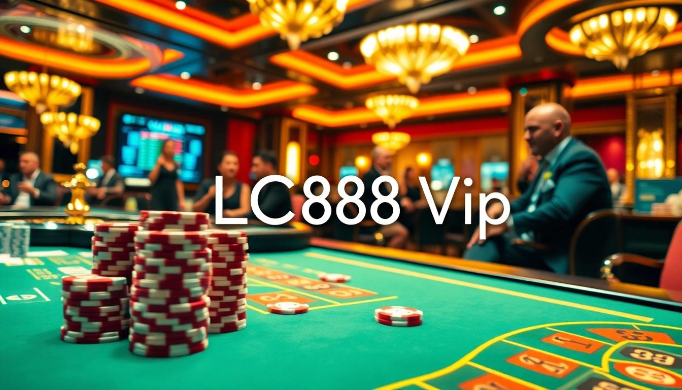 Players engaging in high-stakes games at LC88 Vip casino tables, showcasing excitement and luxury.