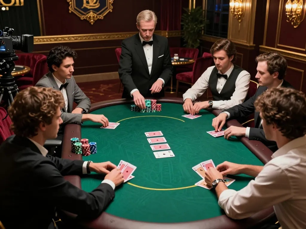 Engaging with top game bài đổi thưởng in a high-stakes poker setting, players strategizing their bets amidst vibrant chips.