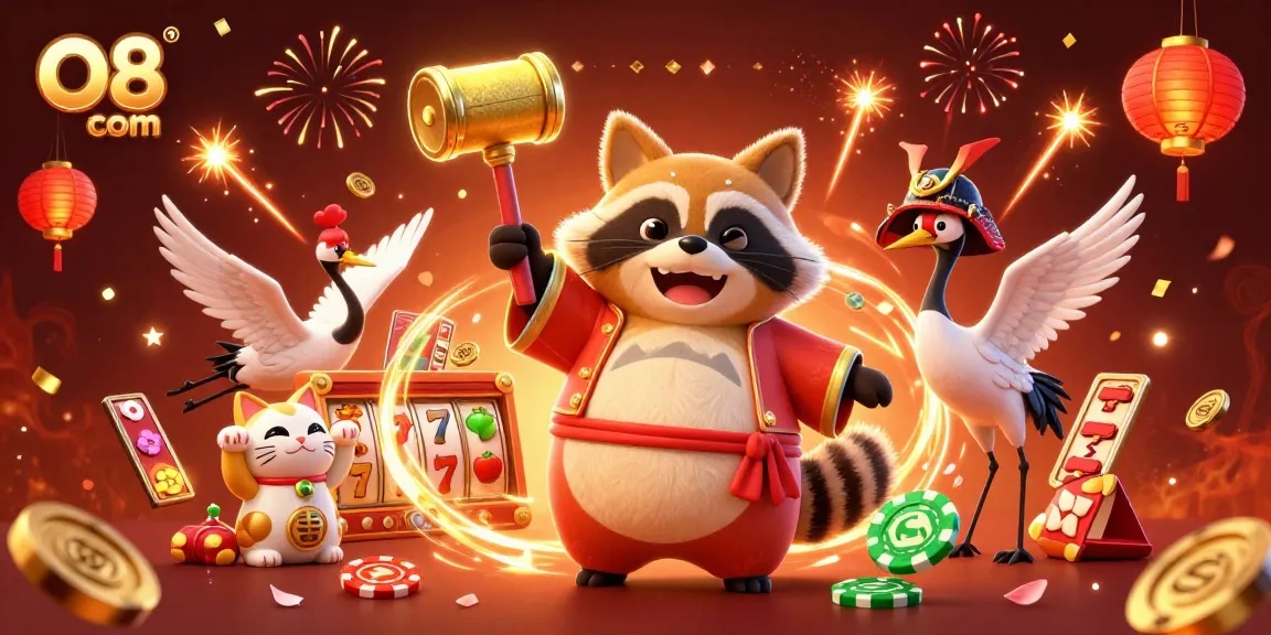 Experience winning moments at O8 com with festive characters and vibrant casino elements