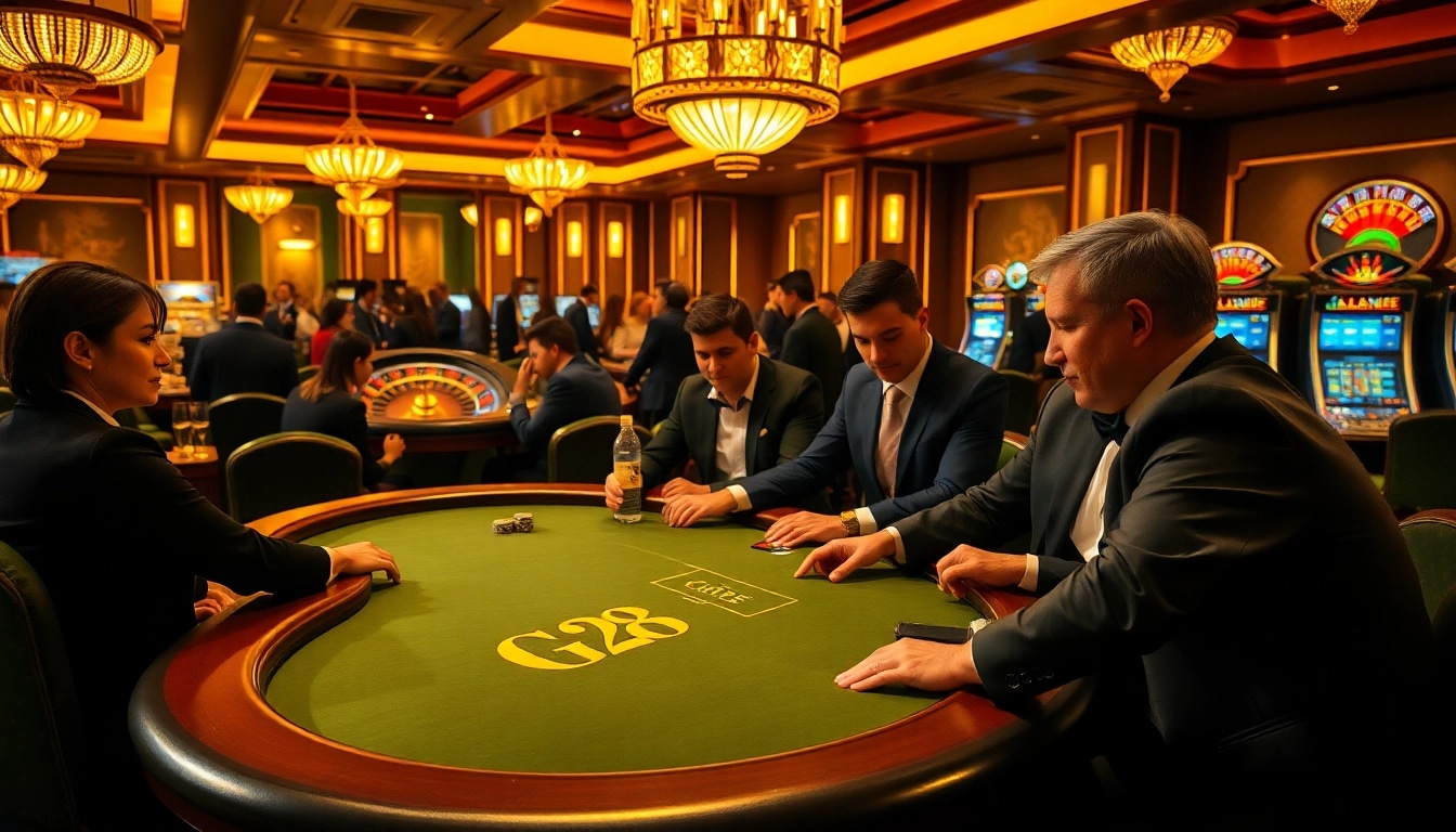 Players enjoying a G28 poker game in a luxurious casino setting.