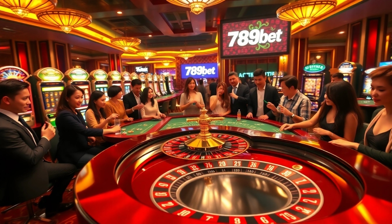 Players engaging at the roulette table on trang chủ 789bet, showcasing excitement in a luxurious casino environment.