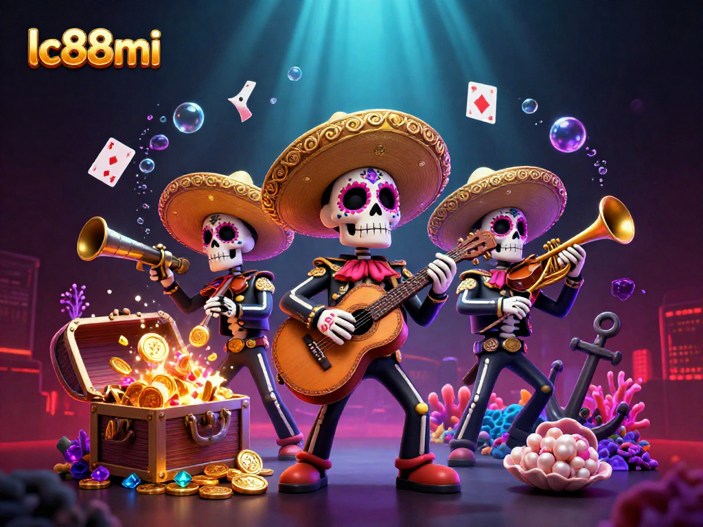 Experience thrilling gameplay with lc88mi's vibrant casino scene featuring a mariachi band and treasure.