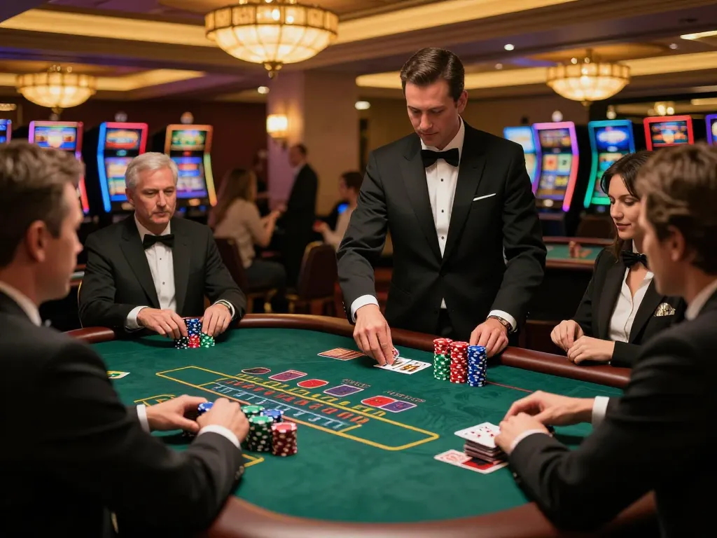Nohu gameplay at an elite blackjack table, showcasing players in action with vibrant chips and dealer interaction.