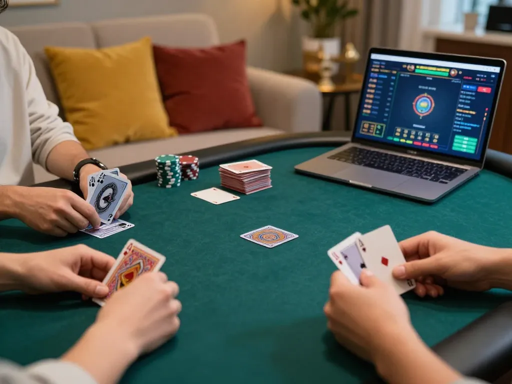 Engaged player reveling in action on the trang chủ 79king online poker platform with tablet displaying cards