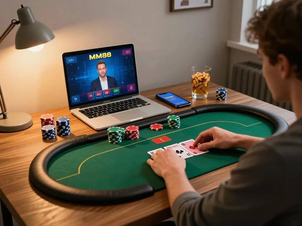 Players engaging in an immersive online poker game via MM88, showcasing responsible gaming.