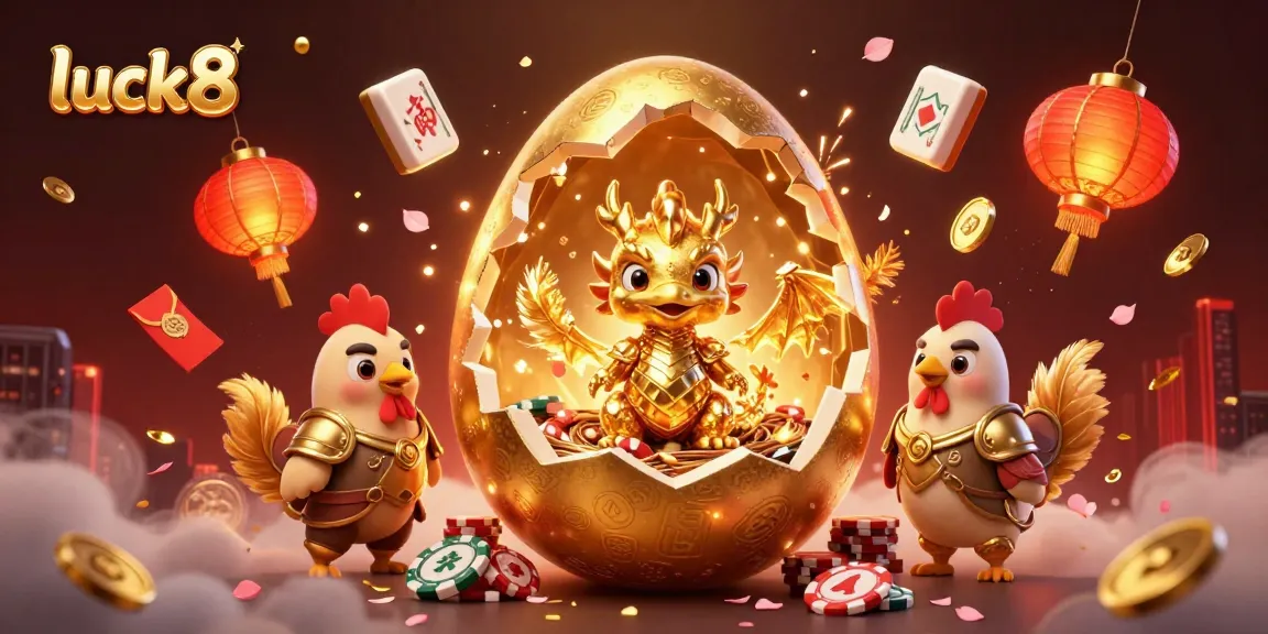 Engage in luck8 gaming with a golden dragon amid a vibrant casino scene filled with excitement.