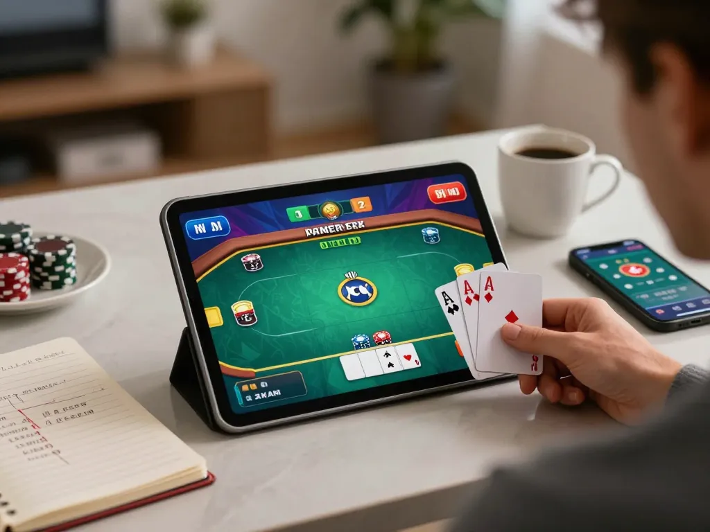 Engaging with https://777x.bid/ for an online poker game at home, showcasing a player's winning cards.