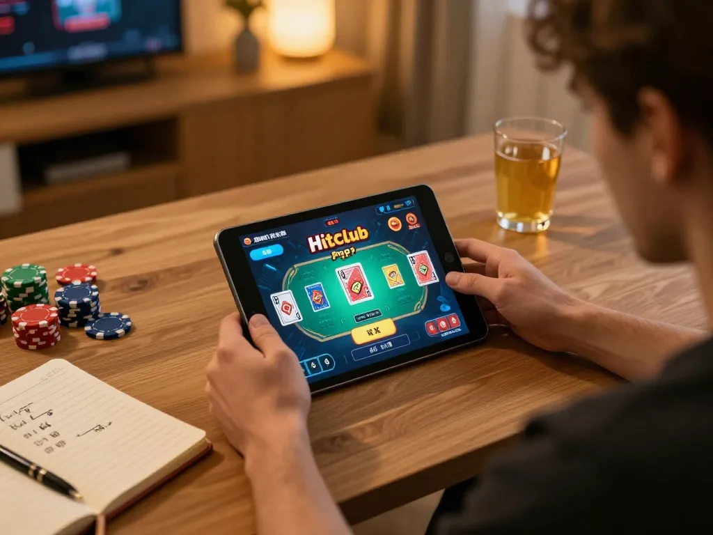 Hitclub user immersed in online card gaming, showcasing interactive gameplay and cozy atmosphere.