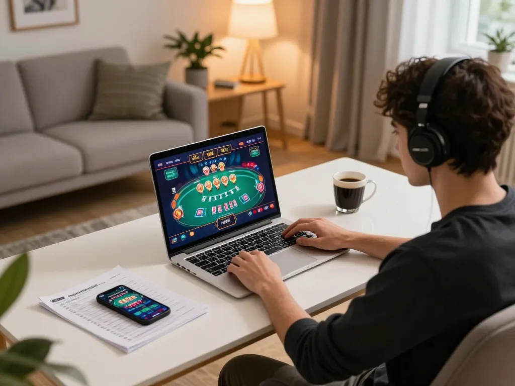 Engage with Link nhà cái Vivu88 through an immersive online gaming experience featuring poker gameplay and cozy ambiance