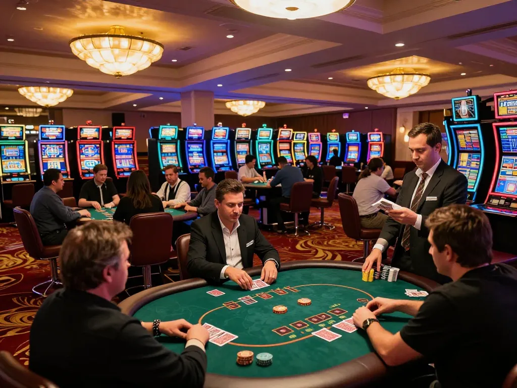 N188 players enjoying dynamic poker games in a bustling casino atmosphere.