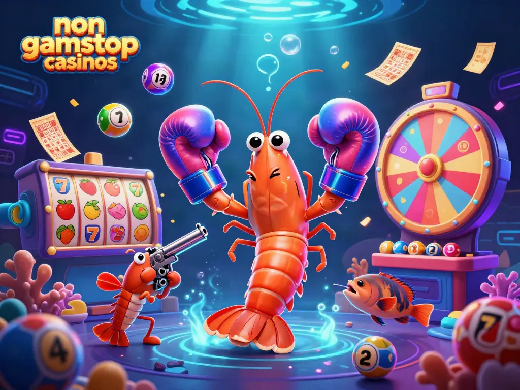 Experience the vibrant excitement of non gamstop casinos with 3D shrimp characters and dynamic game elements.