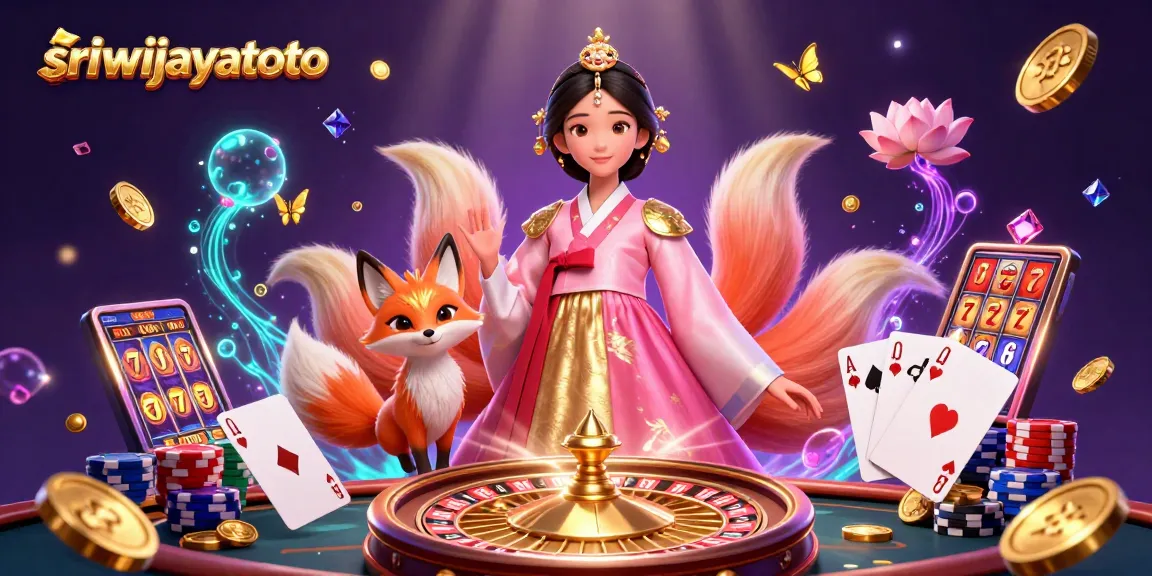 Sriwijayatoto brings luck as a graceful woman and a nine-tailed fox celebrate in a vibrant casino
