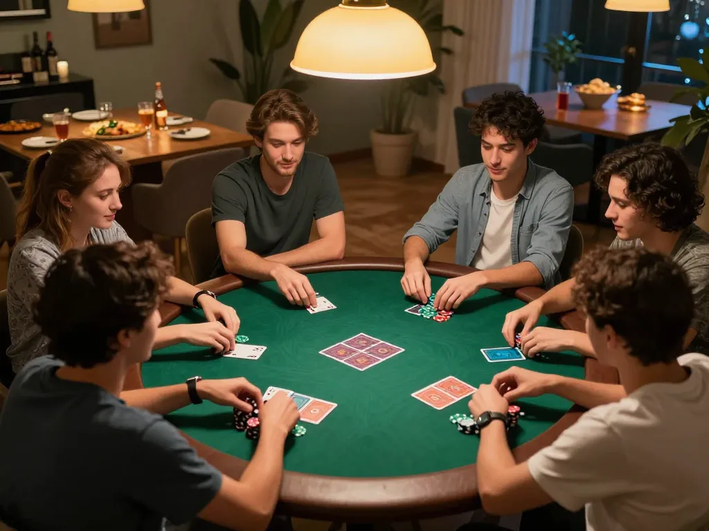 Exciting poker game night with friends at home, showcasing strategic gameplay moments at 789Win.