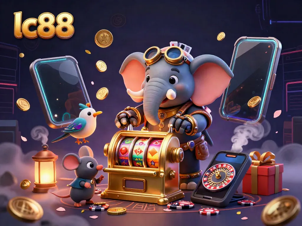 Engage with exciting lc88 gaming adventures featuring a steampunk elephant and vibrant slot games.