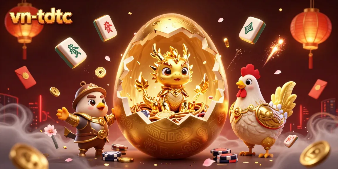 Engage with exciting vn-tdtc action as a golden baby dragon emerges from a cracking egg amidst poker chips.