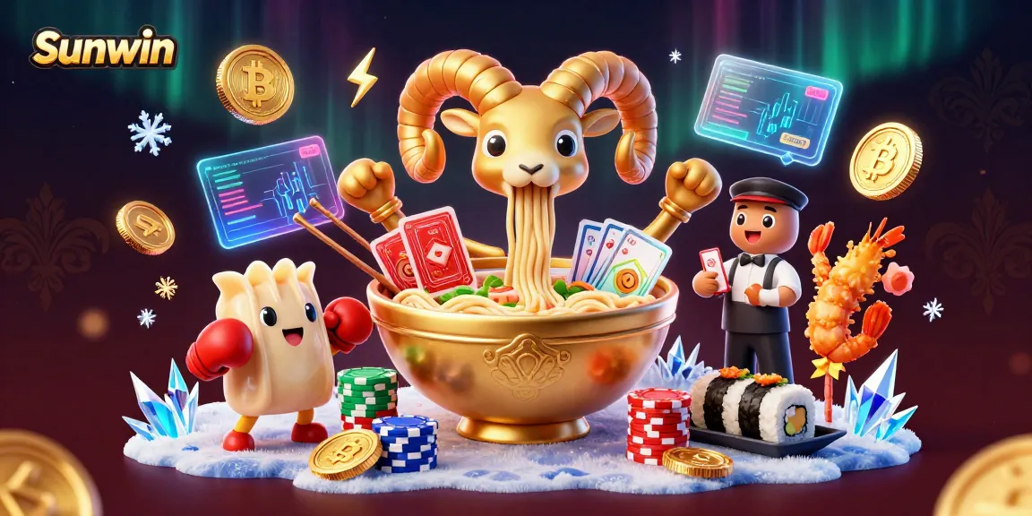 Sunwin offers engaging gameplay through vibrant 3D characters with casino elements in a dynamic scene.