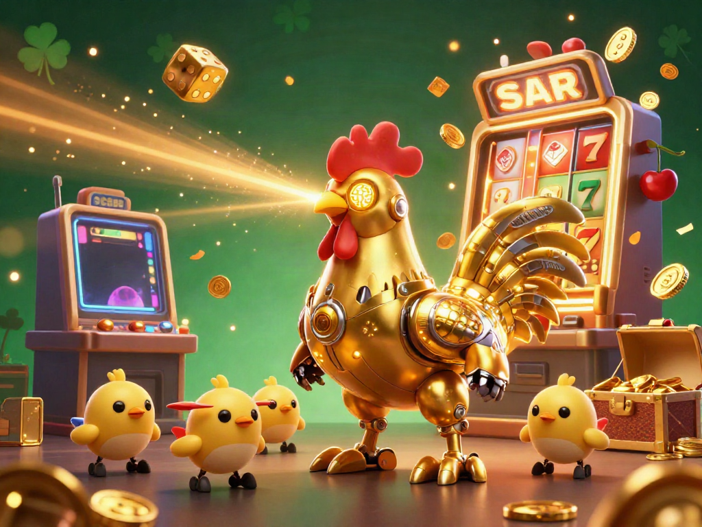 Experience thrilling casino action with SC88's vibrant 3D robot and baby chicks amidst jackpots and game excitement.