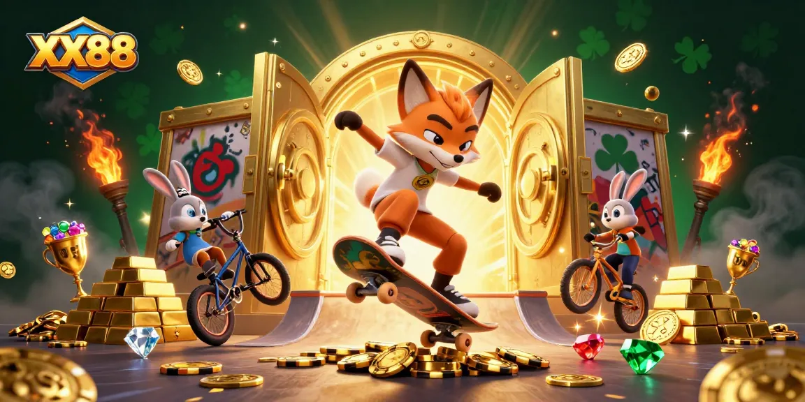 Engage with the exciting world of XX88 through a dynamic casino adventure illustration.