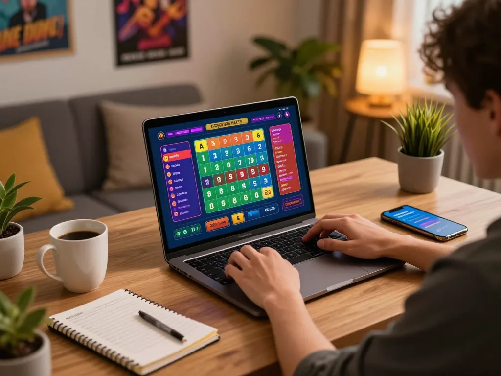 Engaging in lô đề online gaming in a cozy home setup, showcasing strategic bets and personal touches.