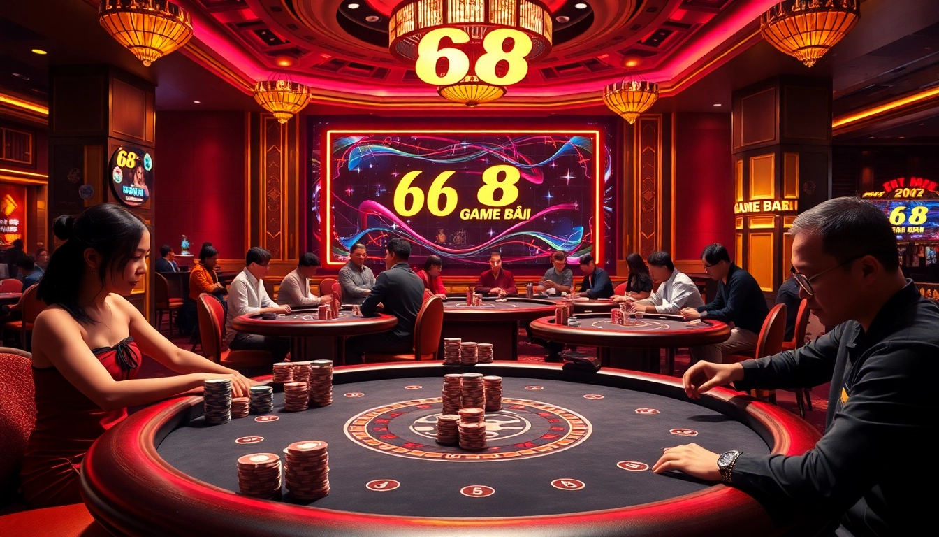 Experience thrilling poker action at 68 Game Bài with vibrant gaming tables and luxury.