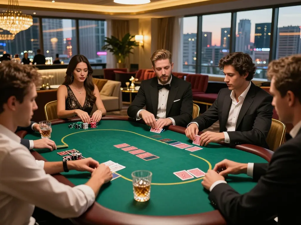 Players engaging in strategic gameplay at a luxurious poker table at Sunwin casino.