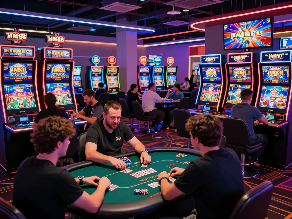 Exciting online gaming experience at MM88 with vibrant casino scene and players engaged