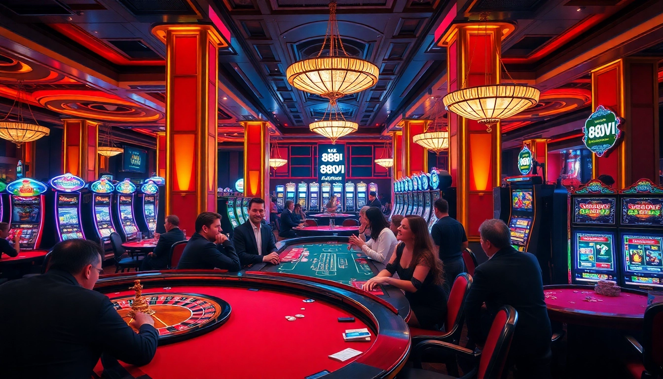 Players enjoying thrilling casino games at 888VI with vibrant atmosphere and exquisite decor.