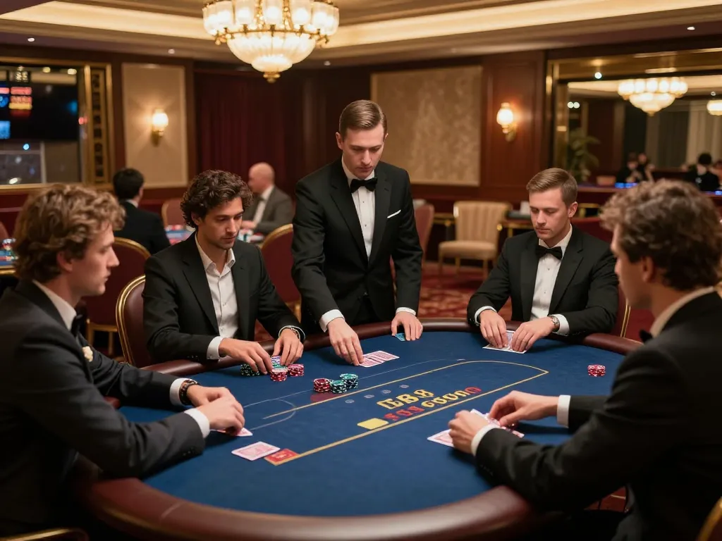 Engaged players at five88 exclusive poker table in high-stakes casino environment