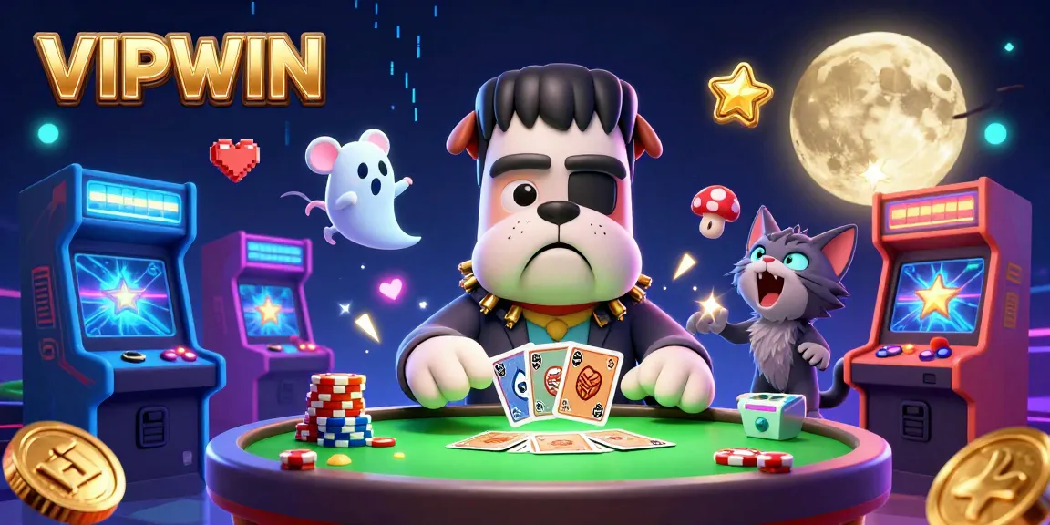 Engage in thrilling gameplay at VIPWIN with a vibrant casino scene featuring unique characters and game elements.