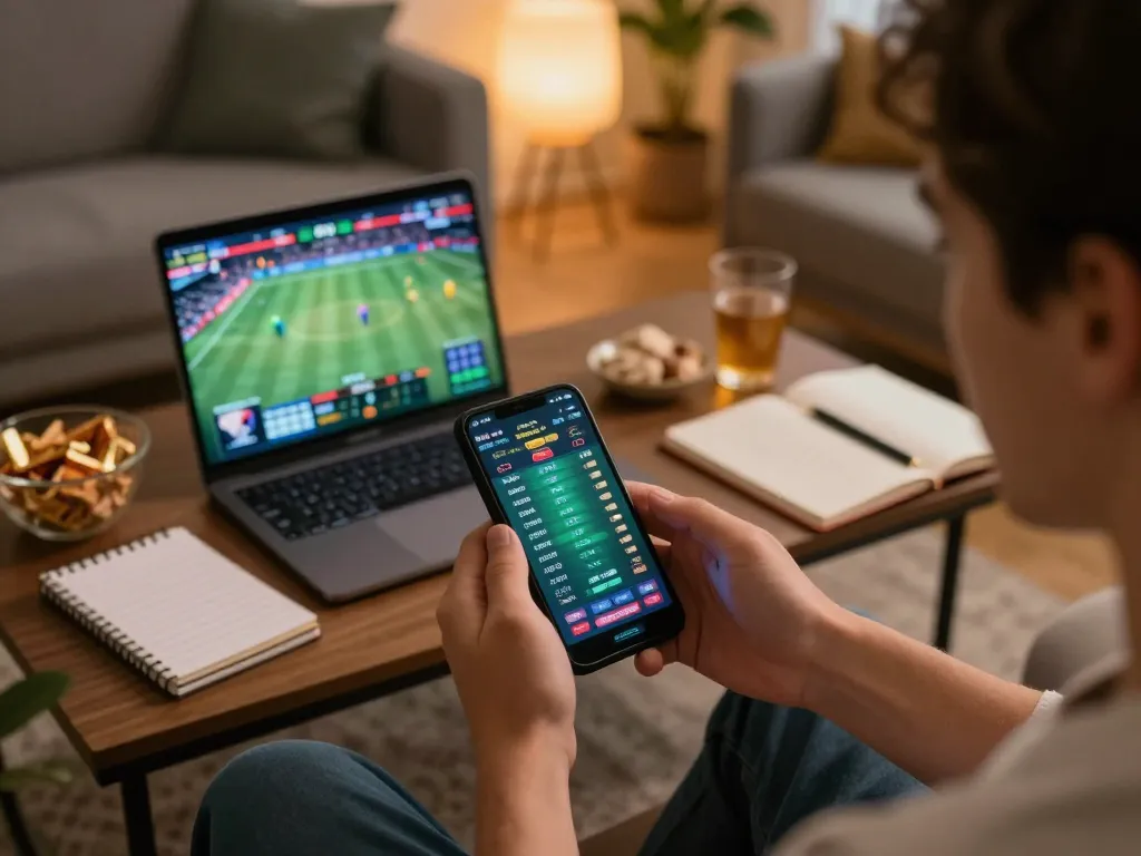 Player placing live bets on EK333 mobile app during an exciting sports event