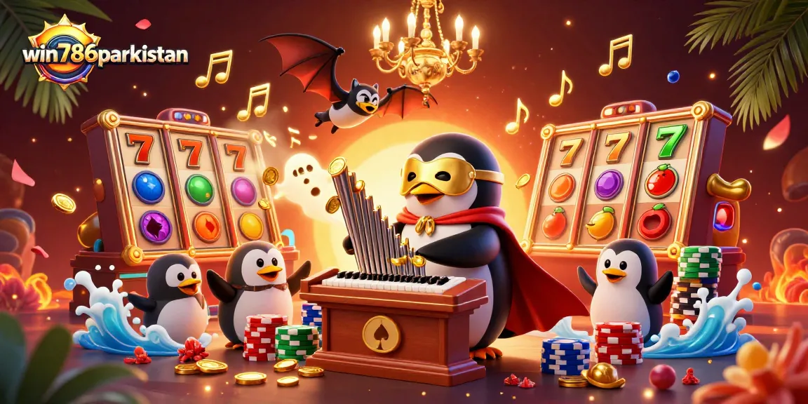 Experience thrilling wins at win786parkistan with a vibrant casino scene featuring golden coins and jackpot elements.