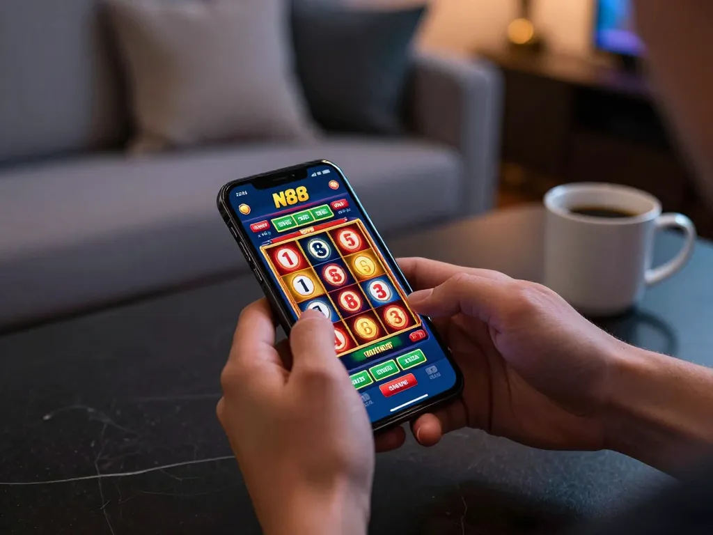 N88 app interface with a big win displayed, highlighting dynamic mobile gambling experience.