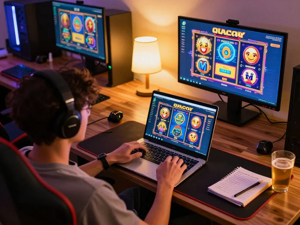 Engaging scene of online gaming focused on slot gacor action with user playing from home.