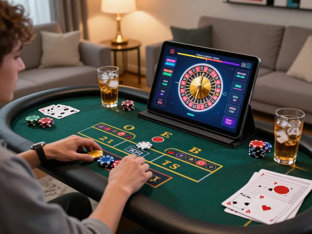 Engaging with king79 in an exciting online roulette game on a tablet in a warm and cozy living room.