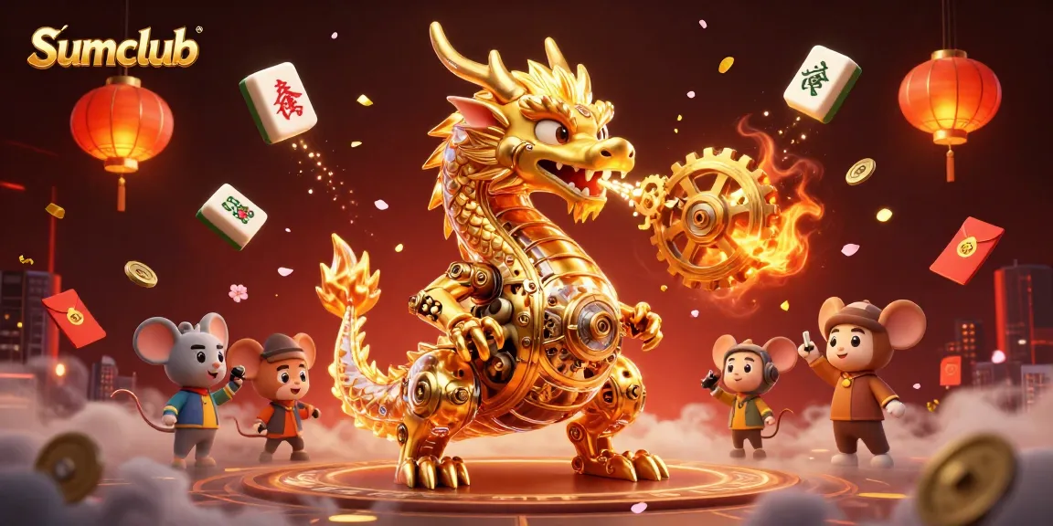 Engage in thrilling gameplay at Sumclub with a golden dragon and festive casino elements.