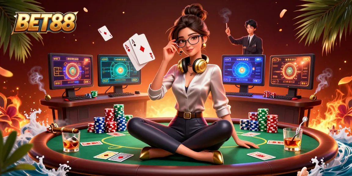 Engage with BET88 in a vibrant casino scene featuring poker action and high-stakes excitement.